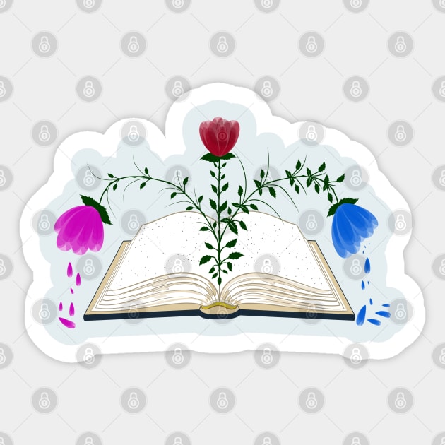 flowers growing up from a book Sticker by Riyo